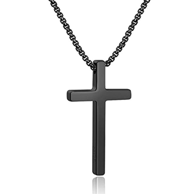 M MOOHAM Cross Necklace for Men & Teen Boys | Stainless Steel Cross Pendant Chain in Silver, Black Plated 925 Sterling Silver, Gold | 16-30 Inch Adjustable Length | Religious Jewelry Gift