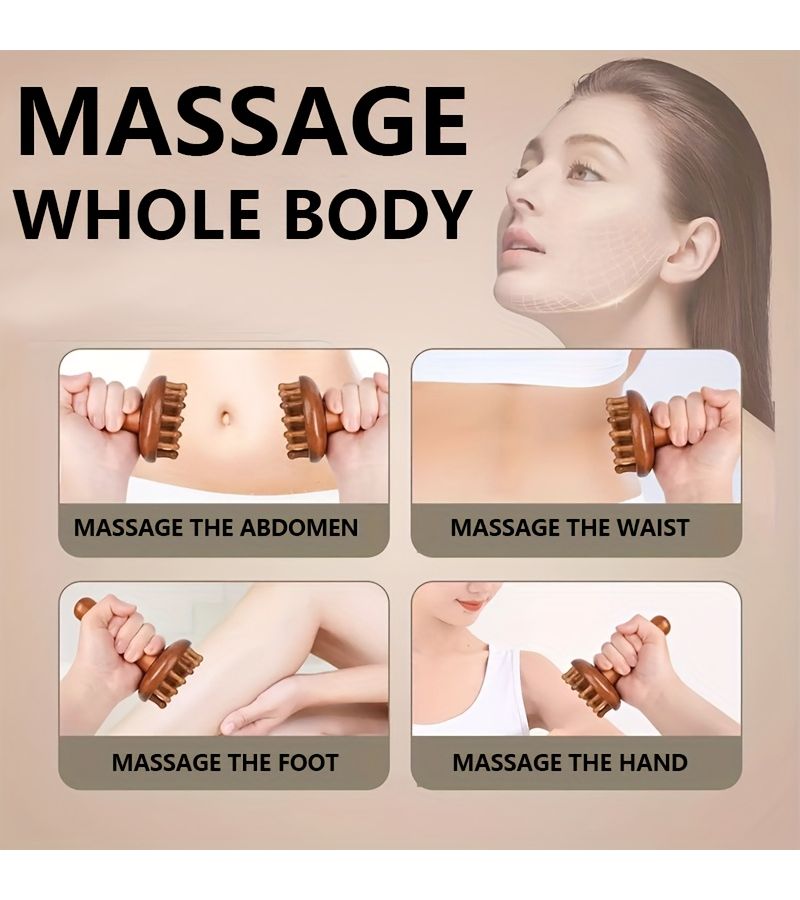 1 Set Solid Wood Massage Brush And Head Massager For Shoulder Neck Waist Abdomen Limbs Massage Post Exercise Myofascial Release Full Body Relaxation Tool - Image 2