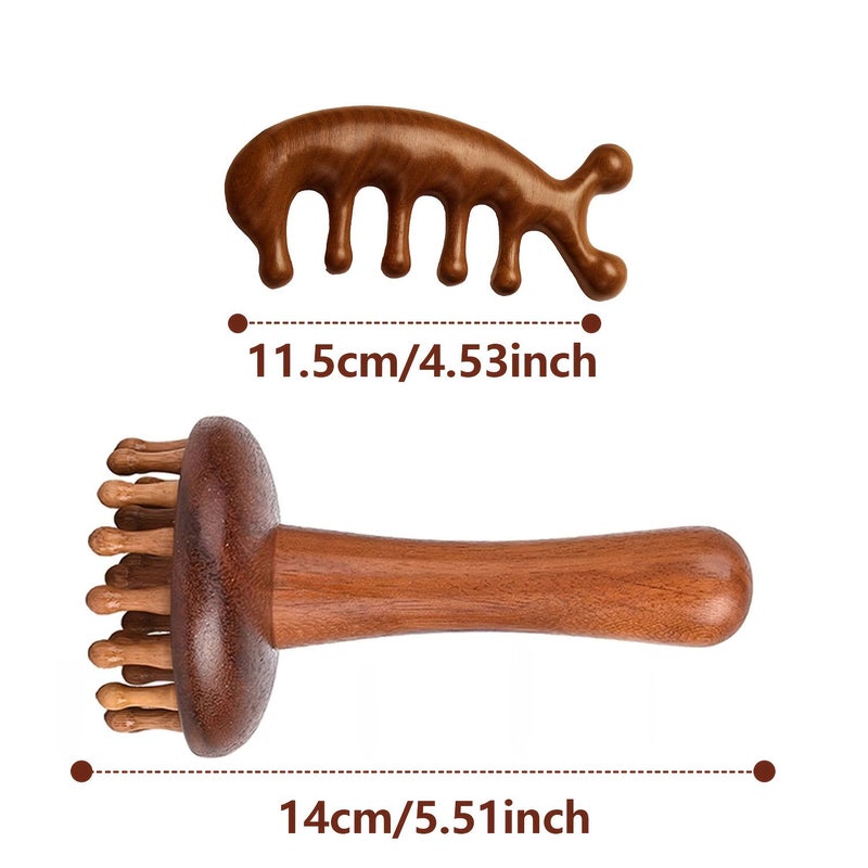 1 Set Solid Wood Massage Brush And Head Massager For Shoulder Neck Waist Abdomen Limbs Massage Post Exercise Myofascial Release Full Body Relaxation Tool - Image 3