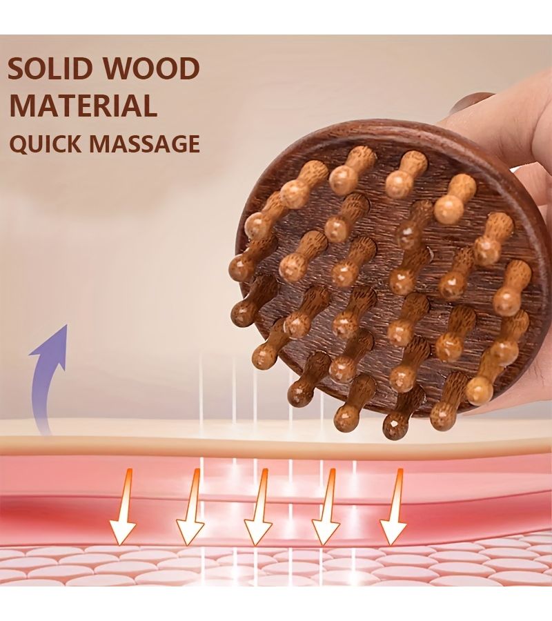 1 Set Solid Wood Massage Brush And Head Massager For Shoulder Neck Waist Abdomen Limbs Massage Post Exercise Myofascial Release Full Body Relaxation Tool - Image 4