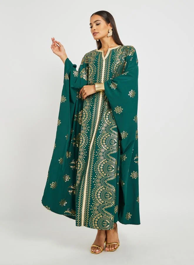Take Two Take Two Printed Batwing Sleeve Notch Neck Kaftan