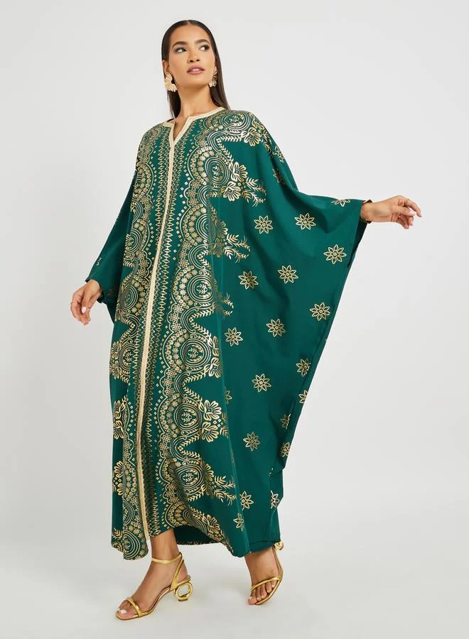 Take Two Take Two Printed Batwing Sleeve Notch Neck Kaftan