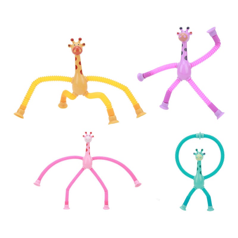 Giraffe Tube Toy: 4-Color Plastic Telescopic Suction Cup Toy - Wear-Resistant Fall-Proof Sensory Soothing Toy for Toddlers & Parent-Child Interactive Play - Image 3