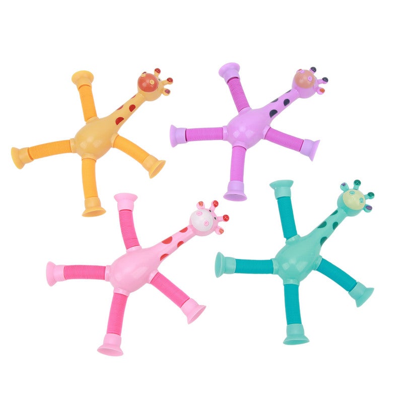 Giraffe Tube Toy: 4-Color Plastic Telescopic Suction Cup Toy - Wear-Resistant Fall-Proof Sensory Soothing Toy for Toddlers & Parent-Child Interactive Play - Image 5