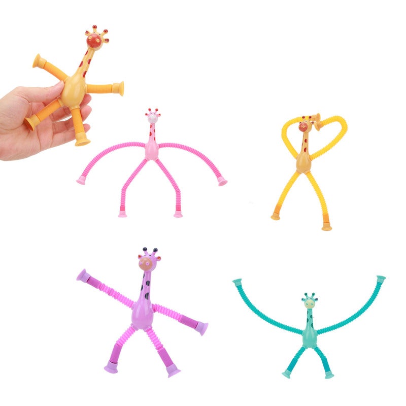 Giraffe Tube Toy: 4-Color Plastic Telescopic Suction Cup Toy - Wear-Resistant Fall-Proof Sensory Soothing Toy for Toddlers & Parent-Child Interactive Play - Image 2