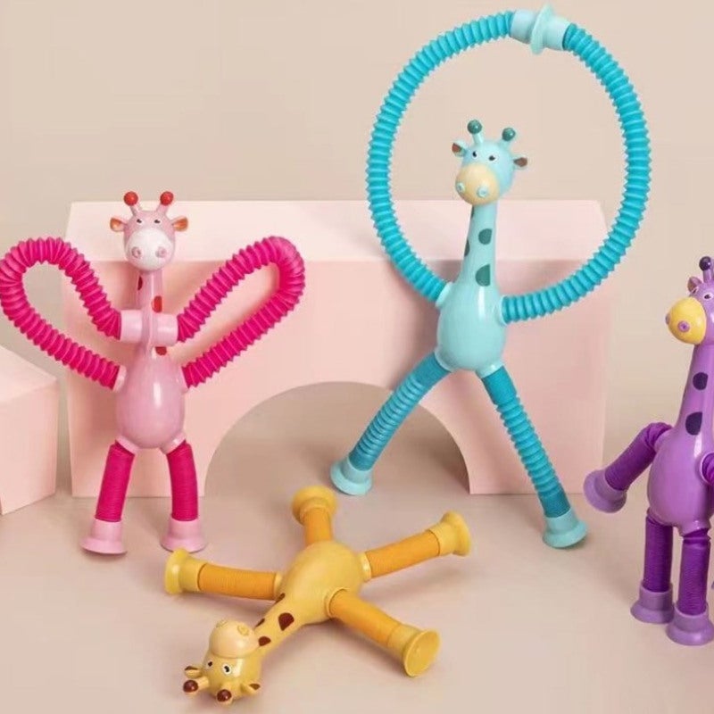 Giraffe Tube Toy: 4-Color Plastic Telescopic Suction Cup Toy - Wear-Resistant Fall-Proof Sensory Soothing Toy for Toddlers & Parent-Child Interactive Play - Image 4