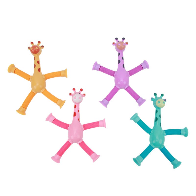 Giraffe Tube Toy: 4-Color Plastic Telescopic Suction Cup Toy - Wear-Resistant Fall-Proof Sensory Soothing Toy for Toddlers & Parent-Child Interactive Play - Image 1