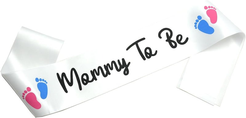 Zyozique® Mommy To Be Sash White and Black Satin Sash, Baby Shower Decorations, Perfect for a Baby Shower Party - Baby Shower Decorations Kit - Image 1