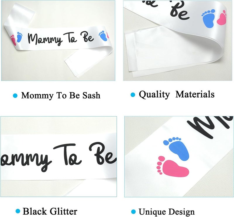 Zyozique® Mommy To Be Sash White and Black Satin Sash, Baby Shower Decorations, Perfect for a Baby Shower Party - Baby Shower Decorations Kit - Image 2