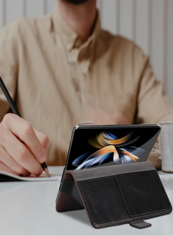 كيزي هوم جراب KEZiHOME لهاتف Samsung Galaxy Z Fold 6، جراب محفظة من الجلد الأصلي [مانع لترددات الراديو] مع فتحات للبطاقات وحامل قابل للطي وغطاء حماية للهاتف متوافق مع Galaxy Z Fold 6 5G (أسود/بني) - Image 5
