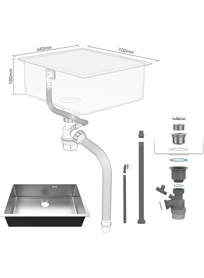 مبنى المستقبل **حوض مطبخ | 70×44×19 سم ستانلس ستيل | حوض تحت الرخامة | حوض مفرد مدمج | مزود بفلتر تصريف مدمج | مقاوم للصدأ | تصميم عصري للمطابخ في الإمارات** - Image 2