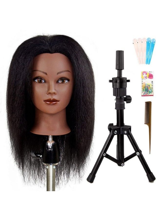 ISHOTAIME Ishot Mannequin Head With Hair And Stand TripodWig Stand Tripod With Mannequin HeadHairdresser Training HeadDoll Head Beauty School Hair Practice Head Manikin Cosmetology  - Image 2