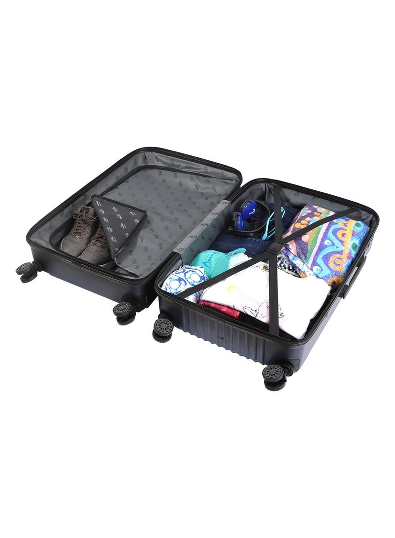 بيج ديزاين مجموعة حقائب سفر من 3 قطع Biggdesign، حقائب 100% ABS بقشرة صلبة مع عجلات دوارة 360°، حقيبة سفر، نظام قفل TSA، خفيفة الوزن، سعة تحميل 20 - 30 - 45 كجم، لون أزرق كحلي. - Image 3