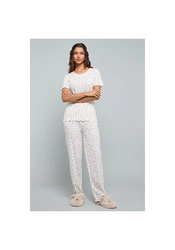 أر أند بي Printed Sleep Top With Round Neck and Short Sleeves