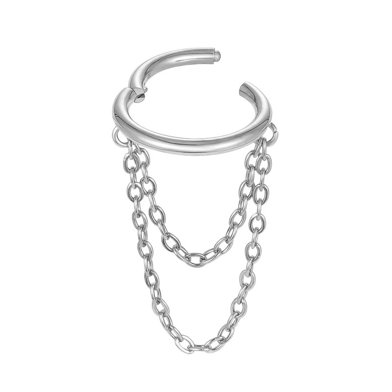 ENONTY 16G Titanium Cartilage Earrings Hoop 7mm 9mm Helix Piercing Jewelry with Single/Double/Triple Chains Hypoallergenic Hinged Clicker (polish 2 chains 9mm) - Image 1