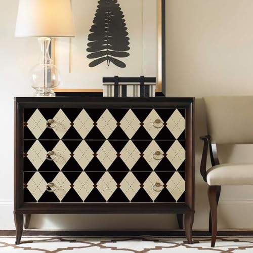 Simon&Siff Retro Checkered Peel and Stick Wallpaper Black and White Wallpaper Vintage Plaid British Geometric Wall Paper for Bathroom Kitchen Cabinet Contact Paper 17.3"x78" - Image 4
