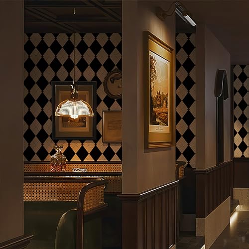 Simon&Siff Retro Checkered Peel and Stick Wallpaper Black and White Wallpaper Vintage Plaid British Geometric Wall Paper for Bathroom Kitchen Cabinet Contact Paper 17.3"x78" - Image 3