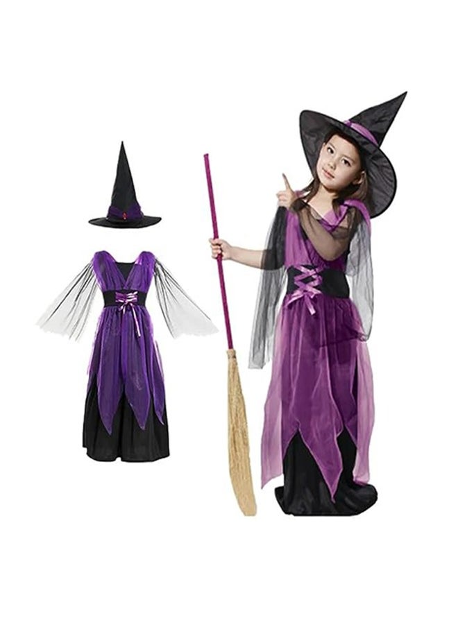 Brain Giggles Brain Giggles Witch Costume Set Purple Witch Dress and Hat for Kids Girl Cosplay Event Party X-Large  - Image 1