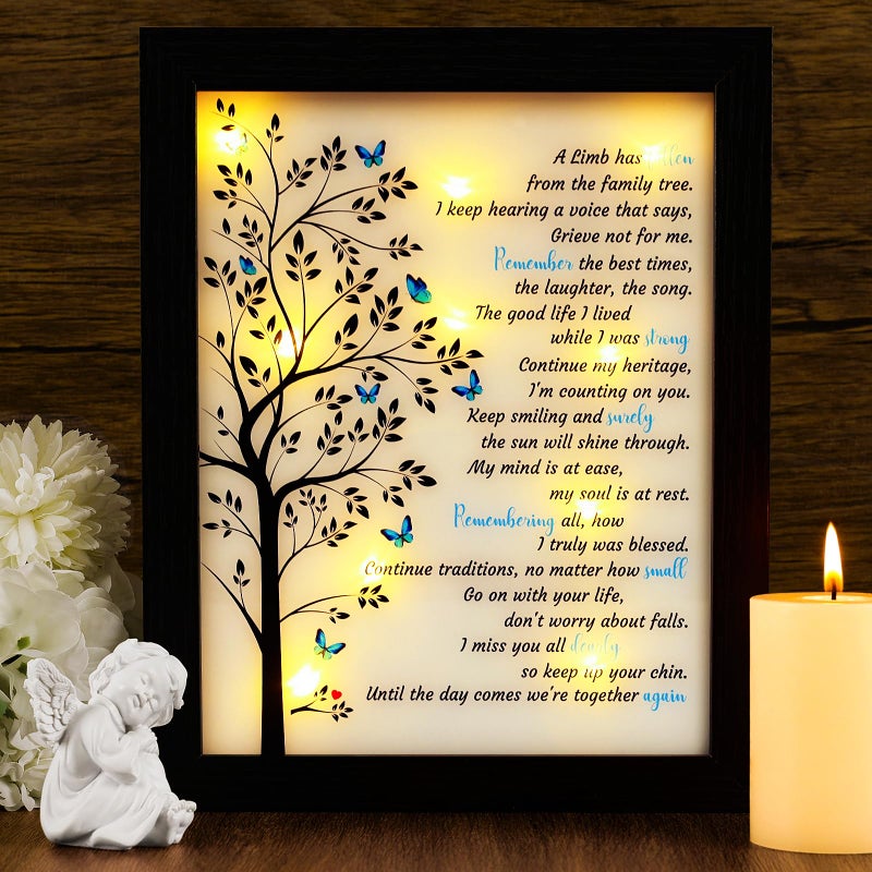 Fabuday Memorial Gifts LED Shadow Box - Sympathy Gift for Loss of Mother Mom Father Dad, Bereavement Gifts Ideas in Memory of Loved One Gifts, Condolences Rememberance Grief Funeral Gifts, Butterfly Tree - Image 1