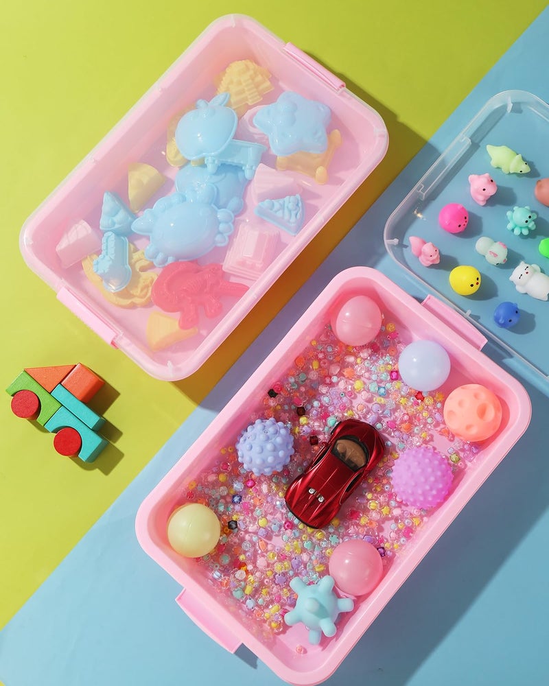 AtMini Sensory Bin Sand Tray with Lid for Toddlers 2 Pcs 15in Portable Sandbox Toy Large Plastic Tray for Kids 3 4 5 6 Fill with Sand, Water, Beads, and More (2 Pink) - Image 5