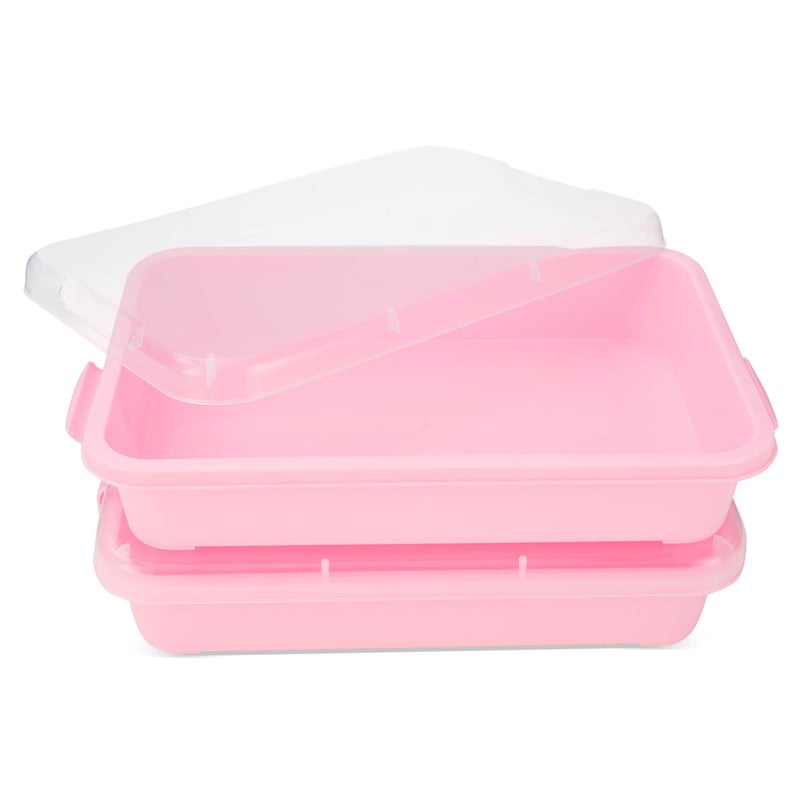 AtMini Sensory Bin Sand Tray with Lid for Toddlers 2 Pcs 15in Portable Sandbox Toy Large Plastic Tray for Kids 3 4 5 6 Fill with Sand, Water, Beads, and More (2 Pink) - Image 1