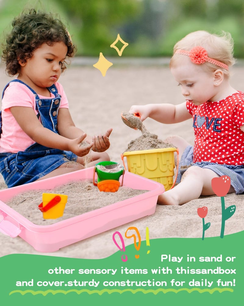 AtMini Sensory Bin Sand Tray with Lid for Toddlers 2 Pcs 15in Portable Sandbox Toy Large Plastic Tray for Kids 3 4 5 6 Fill with Sand, Water, Beads, and More (2 Pink) - Image 2