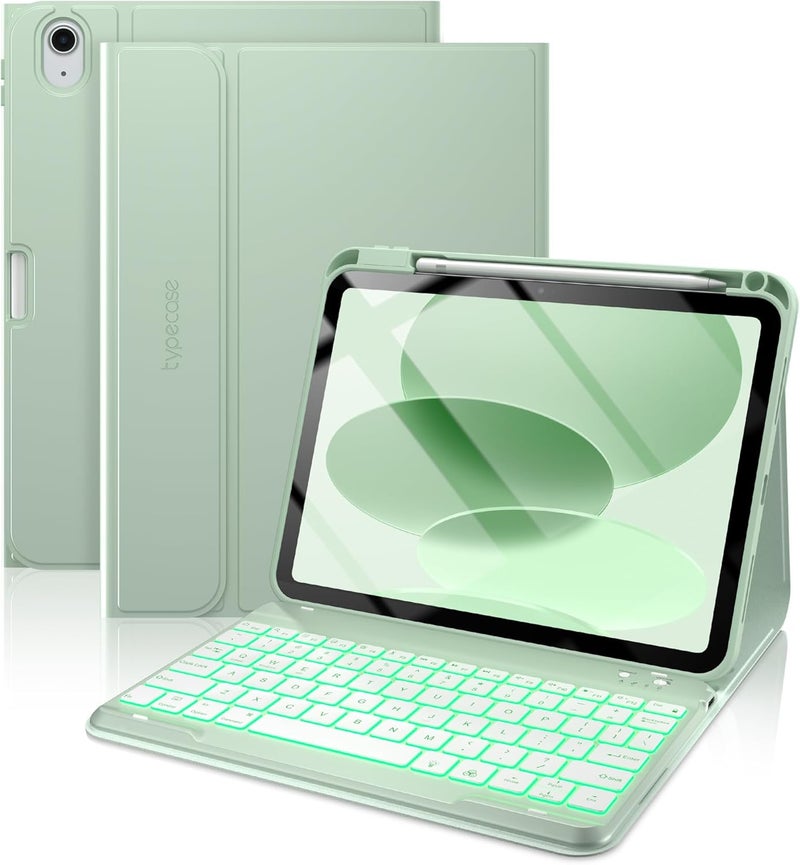 typecase حافظة لوحة مفاتيح من نوع لجهاز iPad الجيل العاشر بحجم 10.9 بوصة (2022) وiPad الجيل الحادي عشر (A16، 2025)، تحتوي على لوحة مفاتيح لاسلكية قابلة للفصل، مزودة بإضاءة خلفية بسبعة ألوان، نحيفة وخفيفة، وتحتوي على مسند قلم – اللون الوردي - Image 1