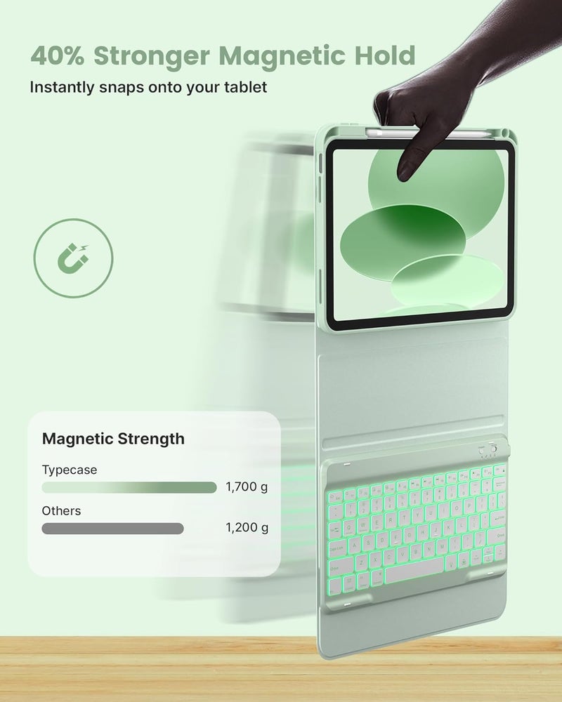 typecase حافظة لوحة مفاتيح من نوع لجهاز iPad الجيل العاشر بحجم 10.9 بوصة (2022) وiPad الجيل الحادي عشر (A16، 2025)، تحتوي على لوحة مفاتيح لاسلكية قابلة للفصل، مزودة بإضاءة خلفية بسبعة ألوان، نحيفة وخفيفة، وتحتوي على مسند قلم – اللون الوردي - Image 4