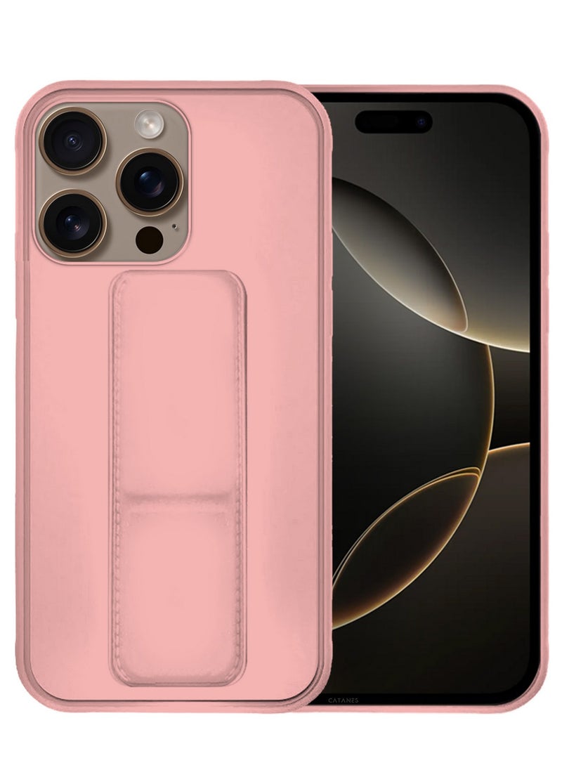 CATANES - ( for iPhone 16 Pro ) Case Premium PU Leather Case with Stand Function Shockproof and Anti Scratch Finger Grip Case Cover / Pink - Image 1