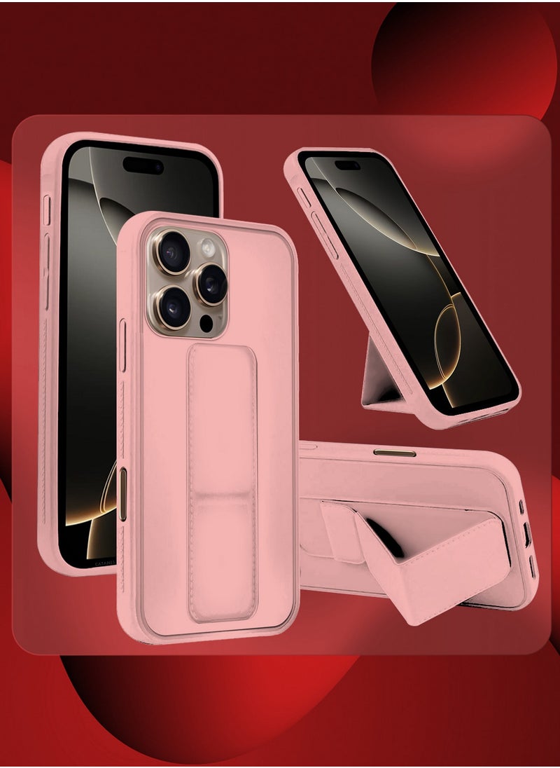 CATANES - ( for iPhone 16 Pro ) Case Premium PU Leather Case with Stand Function Shockproof and Anti Scratch Finger Grip Case Cover / Pink - Image 1