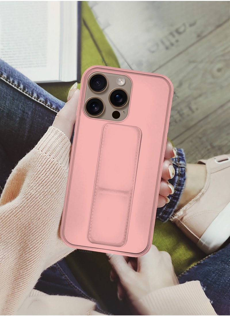 CATANES - ( for iPhone 16 Pro ) Case Premium PU Leather Case with Stand Function Shockproof and Anti Scratch Finger Grip Case Cover / Pink - Image 1