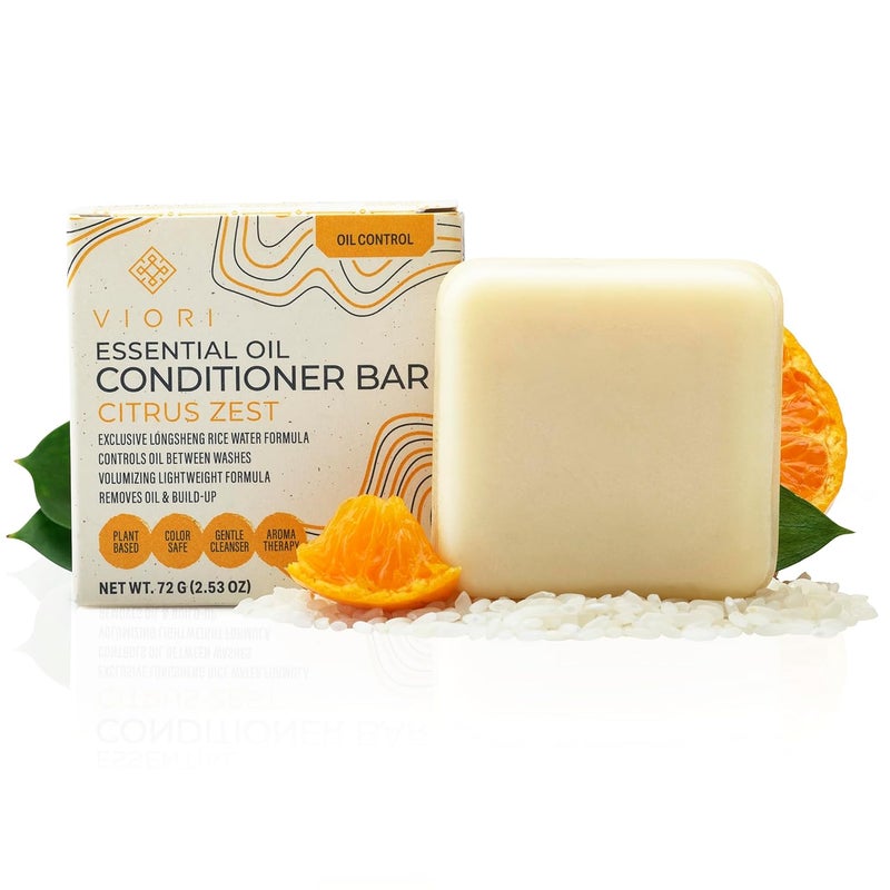Viori Citrus Zest Essential Oil Conditioner Bar Made with Rice Water - Handcrafted All Natural Organic Conditioner
