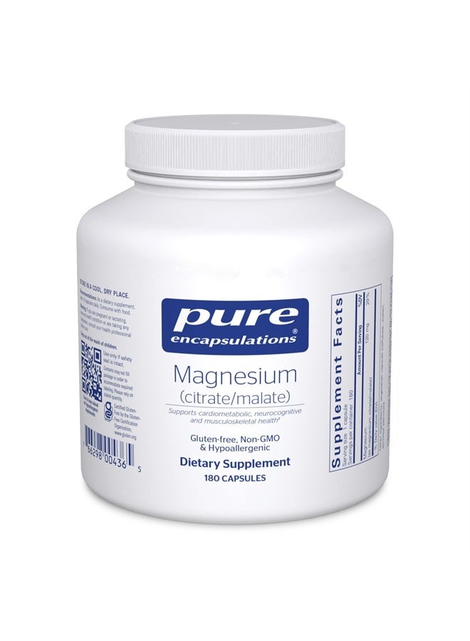 Pure Encapsulations Magnesium (Citrate/Malate) - Magnesium Supplement to Support Nutrient Utilization, Energy, Bones & Heart Health* - with Magnesium Citrate & Malate - 180 Capsules - Image 1