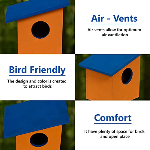 Cket Bird House for Sparrow, Hummingbird, Kingfisher Bird Nest for Balcony Made with Water Resistant Wooden with Hanging and Wall Patch (Wooden) (Blue) - Image 3
