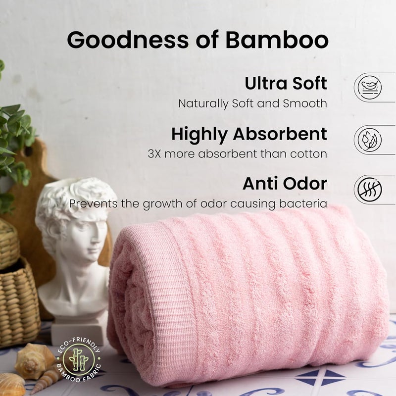 Mush Bamboo Towels for Bath Large Size | 600 GSM Bath Towel for Men & Women | Soft, Highly Absorbent, Quick Dry,and Anti Microbial | 75 X 150 cms (Pack of 1, Pink) - Image 3