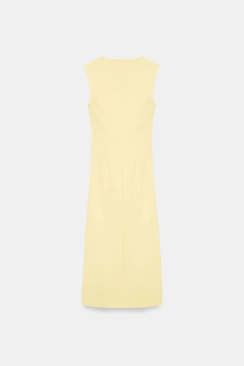 Dilvin Lemon Yellow DILVIN Fitted Sleeveless Midi Dress With Slit for Women | Best Price UAE