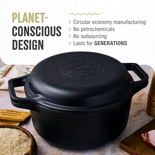 Victoria 6-Quart Cast Iron Combo Cooker, Combination Dutch Oven and Skillet, Made in Colombia, 2-Piece Set - Image 5