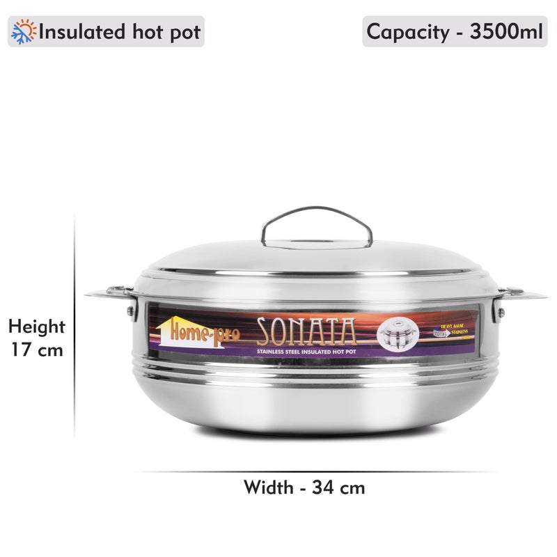 Home Pro Home-pro - Stainless Steel Sonata Casserole & Serving Bowl |Hotpot| Double Wall Insulated | hot and Cold | Keeps Food Fresh | Food Safe 3500 ML  - Image 2