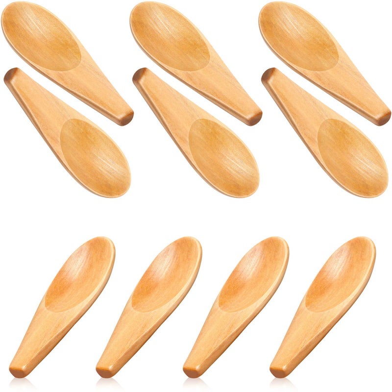 10 Pieces Wooden Scoop Solid Wood Condiment Spoon Mini Wood Spoon with Short Handle for Loose Tea Leaves Coffee Bean Candy Milk Powder Spice Ice Cream Natural Color