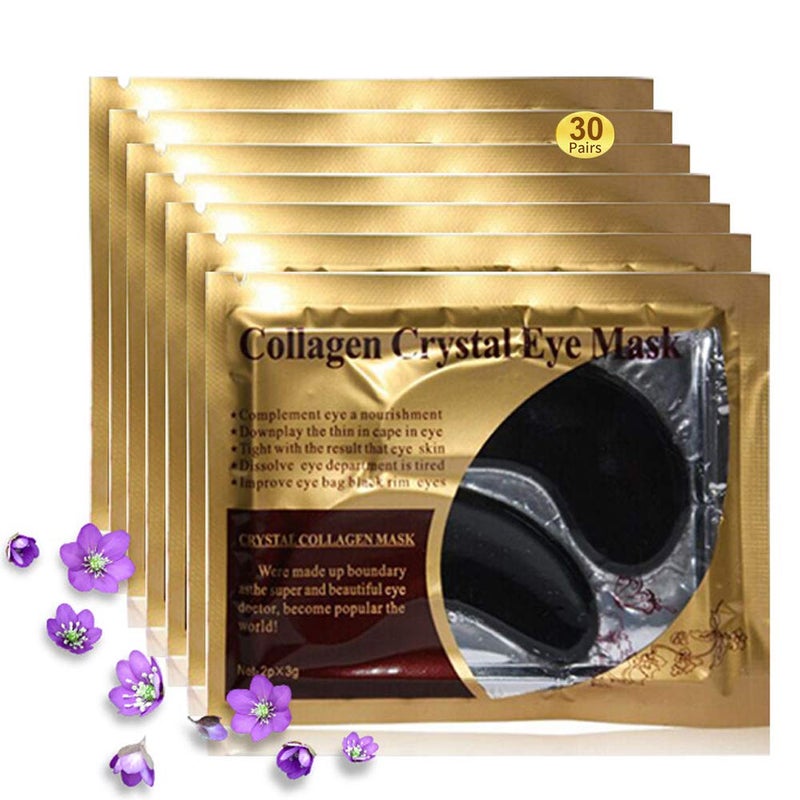Eye Mask 30 Pairs Collagen Under Eye Patches Black Crystal Eye Gel Pads for Reducing Dark Circles Lighten Wrinkles AntiAging Moisturizing Fine Lines Eye Bags Puffiness Women Men