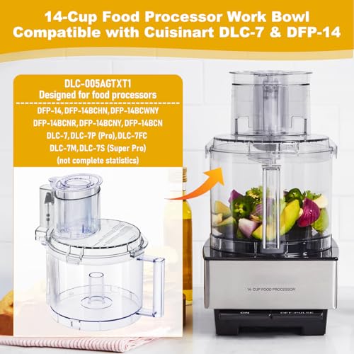 folosem DLC005AGTXT1 Replacement Food Processor Work Bowl Contain Pusher DLC2014PT1 Small Pusher DLC2014SPT11 Bowl Cover DFP14NWBCT1 Fits All Cuisinart DFP14 Models 4Piece Work Bowl Assembly Kit - Image 3