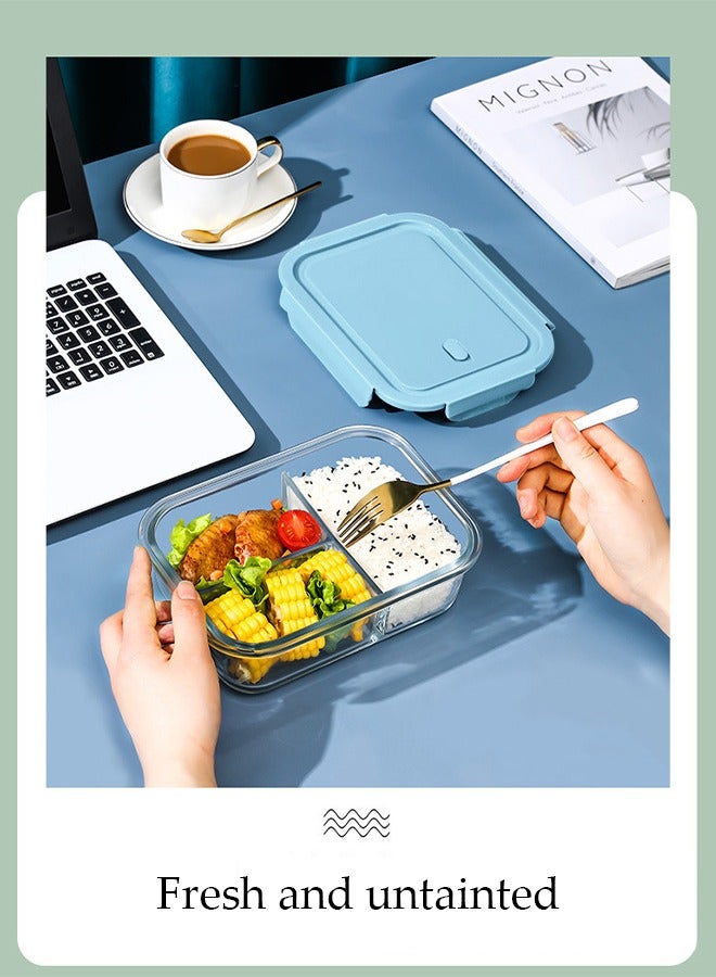 DUNISO 2 قطع حاويات زجاجية لتحضير الوجبات، صندوق غداء بثلاثة أقسام مع غطاء زجاجي، حاويات غداء زجاجية للتسخين في الميكروويف زجاج بوروسيليكات عالي 1040 مل مع حقيبة معزولة وأدوات مائدة، للاستخدام في الميكروويف، الفرن، الفريزر وغسالة الصحون - Image 4