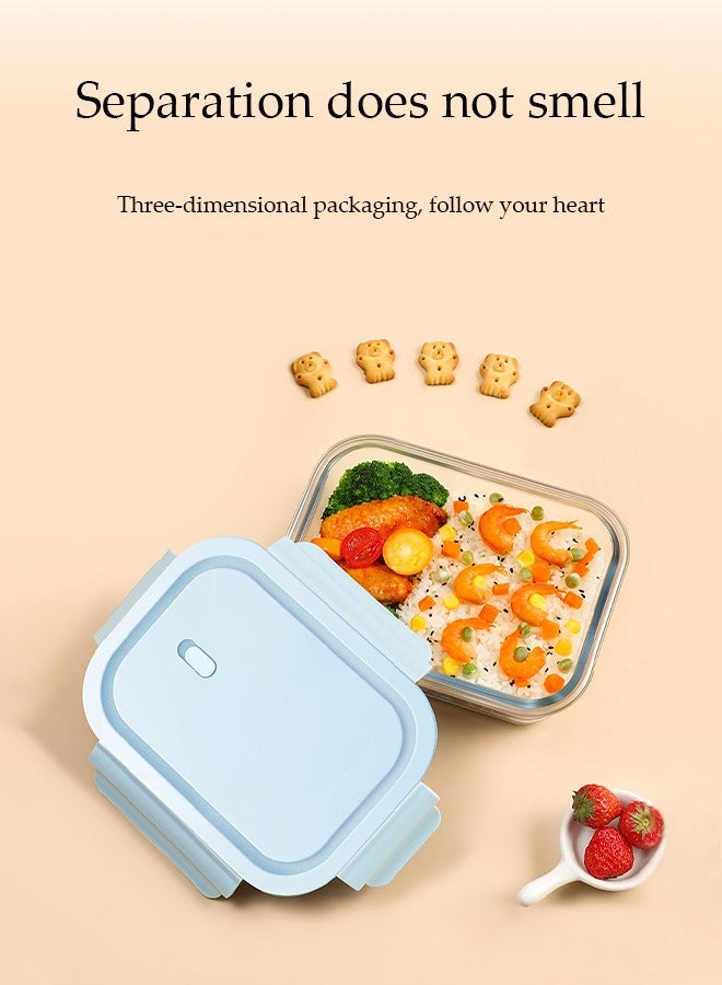 DUNISO 2 قطع حاويات زجاجية لتحضير الوجبات، صندوق غداء بثلاثة أقسام مع غطاء زجاجي، حاويات غداء زجاجية للتسخين في الميكروويف زجاج بوروسيليكات عالي 1040 مل مع حقيبة معزولة وأدوات مائدة، للاستخدام في الميكروويف، الفرن، الفريزر وغسالة الصحون - Image 5