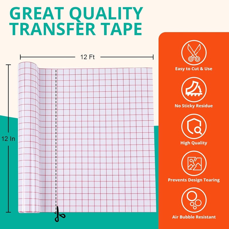 YRYM HT Transfer Tape for Vinyl -12" x 12 FT w/Red Alignment Grid Transfer Paper, Medium Tack Vinyl Transfer Tape for Adhesive Vinyl for Signs Stickers Decals Walls Doors & Windows - Image 2