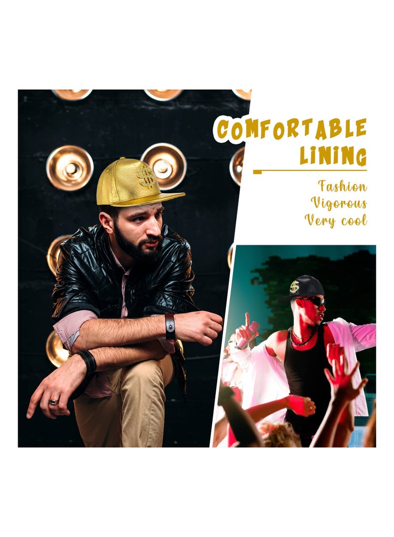 3PCS Gold Hip Hop Cap Set, Funny Adjustable Baseball Snapback Hat with Dollar Sign, 80s 90s Style, Leather Brim, Unisex Outdoor Hat for Men and Women. - Image 2