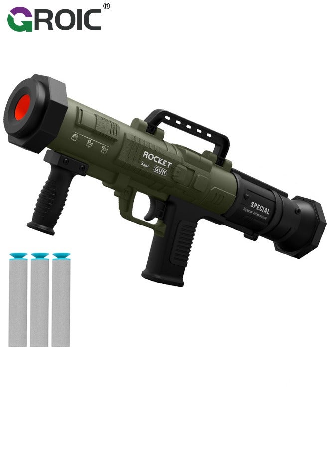 GROIC Mini Rocket Launcher Toy for Kids, RPG Manual Reloading Foam Dart Blaster, EVA Soft Bullet Toy Gun, CS Game Outdoor Sports Soft Gun Toys for Kids (3 Shells) - Green  - Image 1
