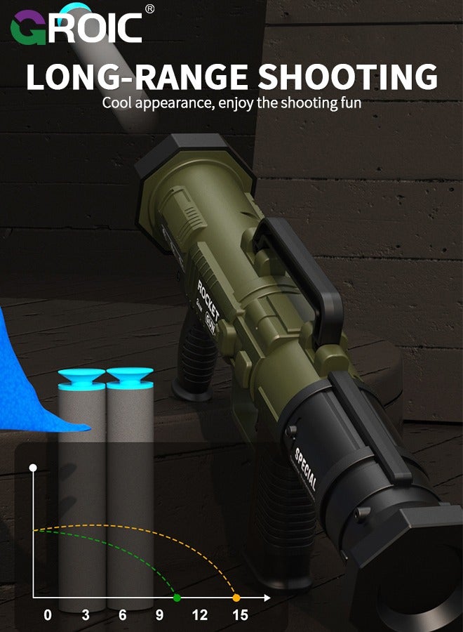 GROIC Mini Rocket Launcher Toy for Kids, RPG Manual Reloading Foam Dart Blaster, EVA Soft Bullet Toy Gun, CS Game Outdoor Sports Soft Gun Toys for Kids (3 Shells) - Green  - Image 5