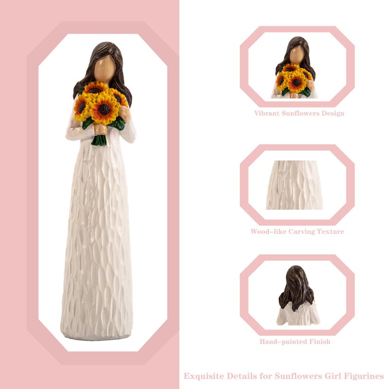 Elegondrar Sunflower Gifts for Women  Gifts for Mom  Sisters  Friends Who Love Sunflower  Hand Painted Woman Holding Flower Figurine - Image 5