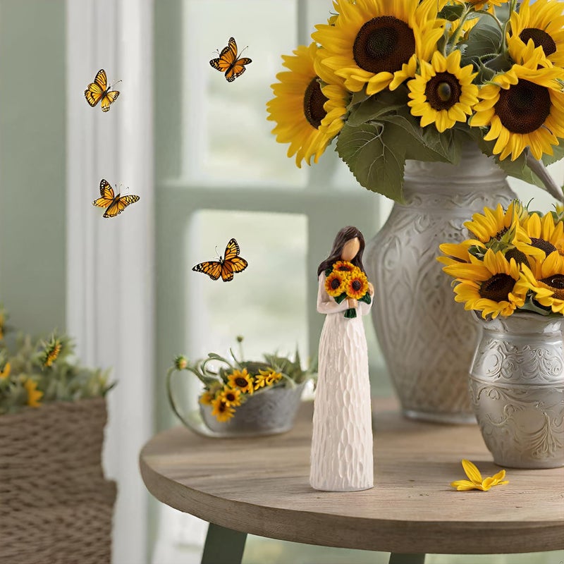 Elegondrar Sunflower Gifts for Women  Gifts for Mom  Sisters  Friends Who Love Sunflower  Hand Painted Woman Holding Flower Figurine - Image 3