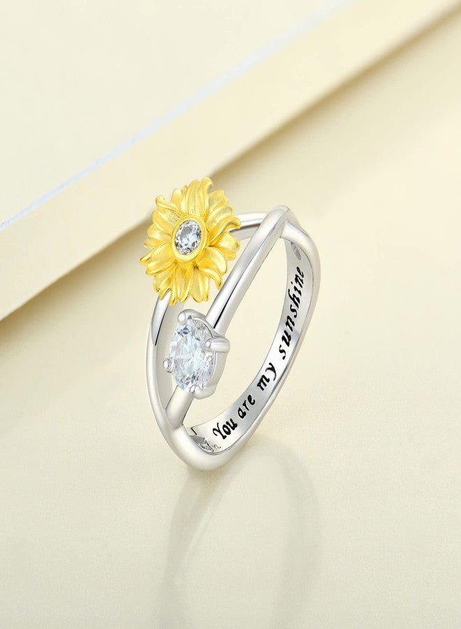 YL Sunflower Rings 925 Sterling Silver You Are My Sunshine Ring Infinity Flower Jewelry for Women-size7 - Image 4